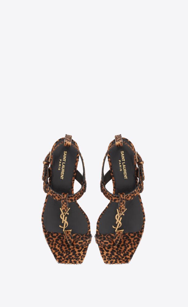 cassandra flat sandals in leopard-print pony-effect leather with gold-tone monogram