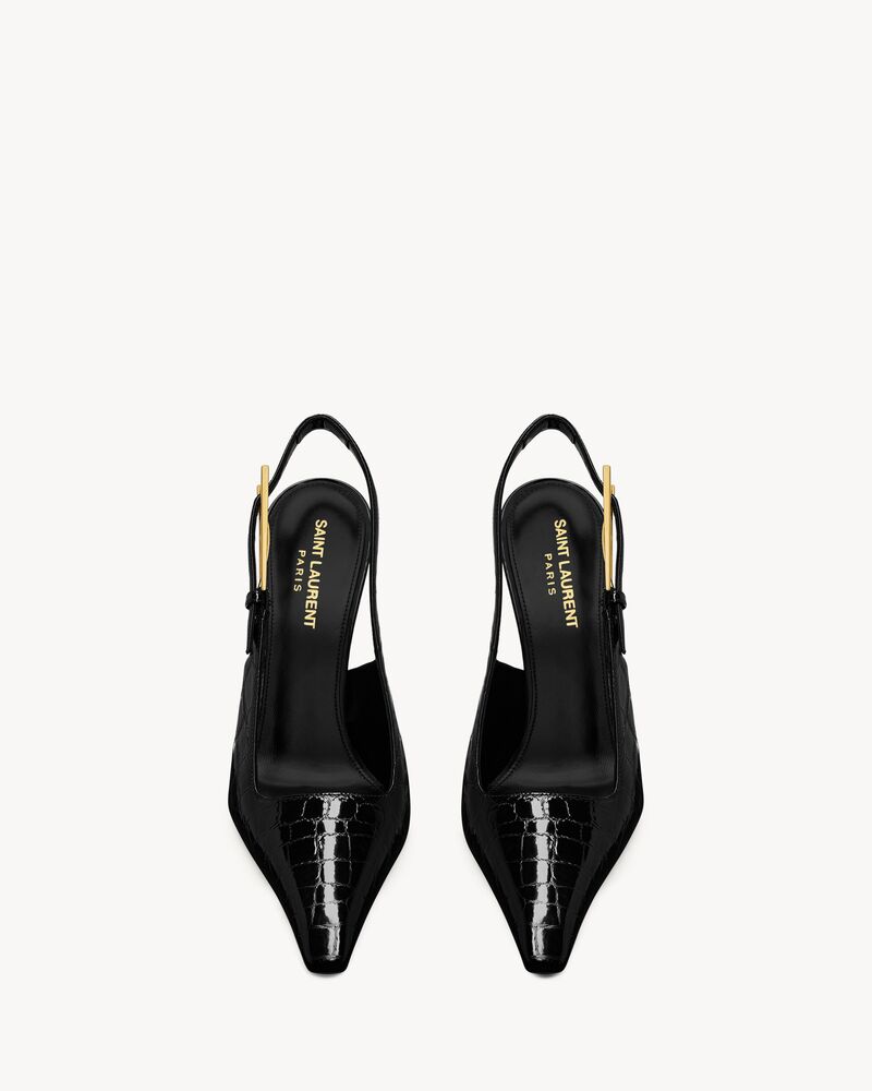 LEE Slingback-Pumps aus Leder mit Krokoprägung