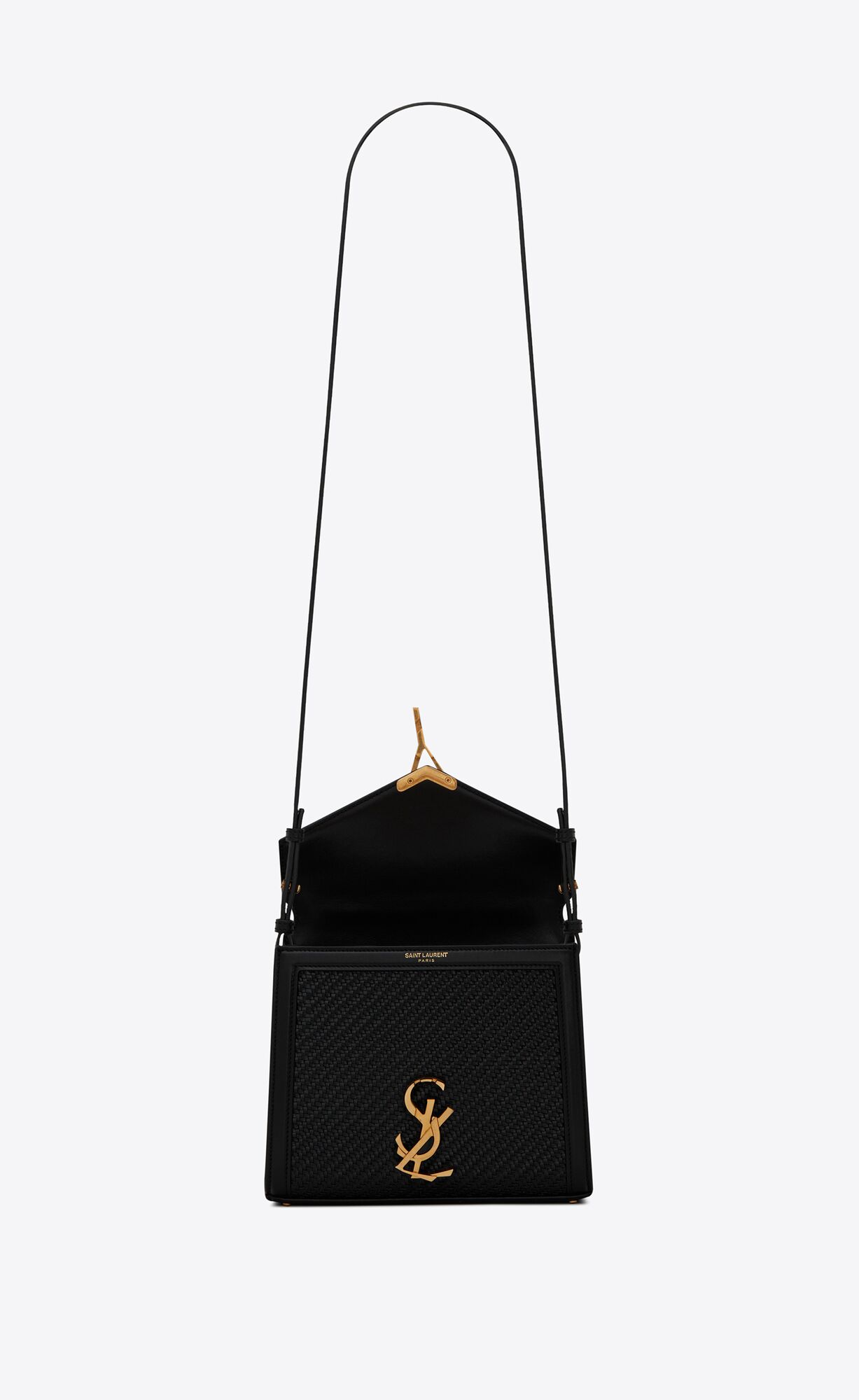 CASSANDRA mini top handle bag in handwoven leather Saint Laurent