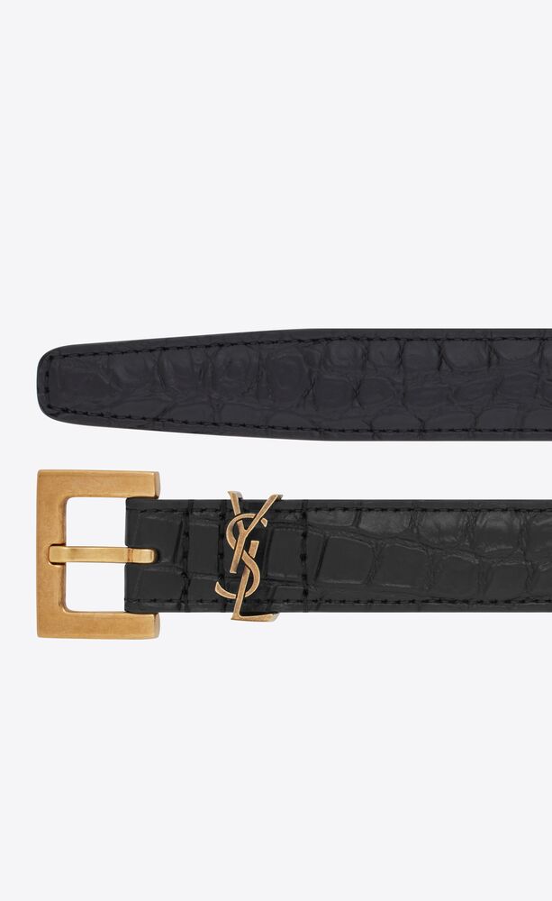 CASSANDRE THIN BELT WITH SQUARE BUCKLE IN CROCODILE-EMBOSSED LEATHER | Saint Laurent | YSL.com