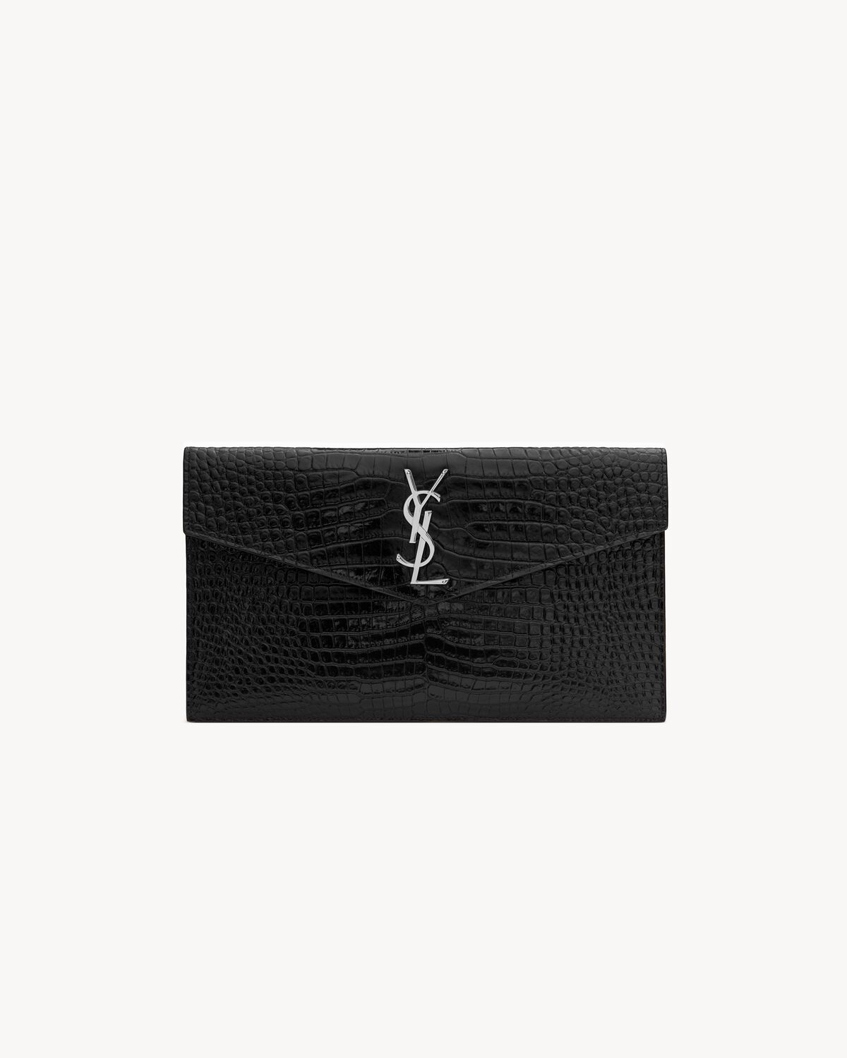 UPTOWN Pouch aus glanzendem Leder mit Krokodillederpragung Saint Laurent YSL