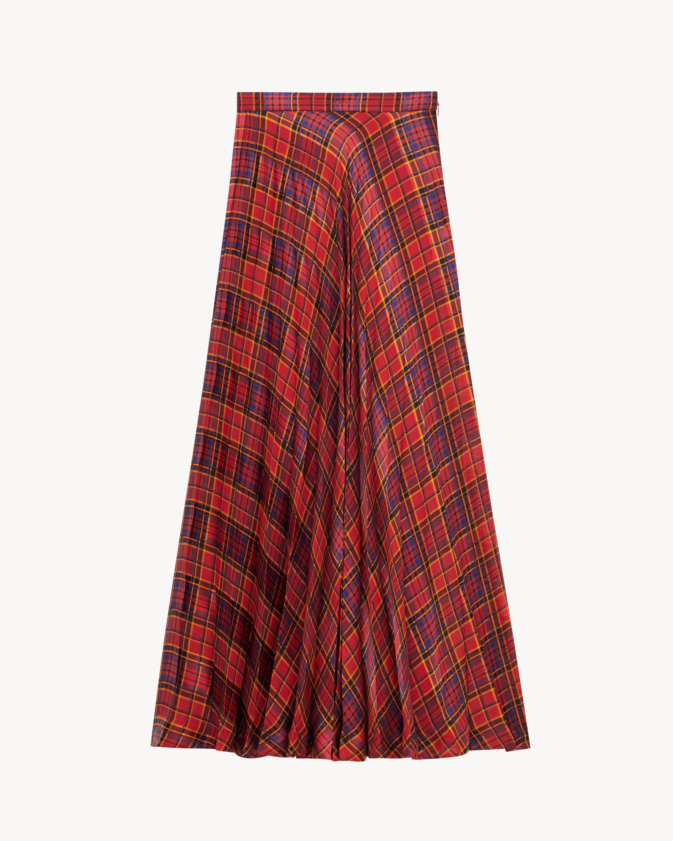 tartan pleated maxi skirt in silk