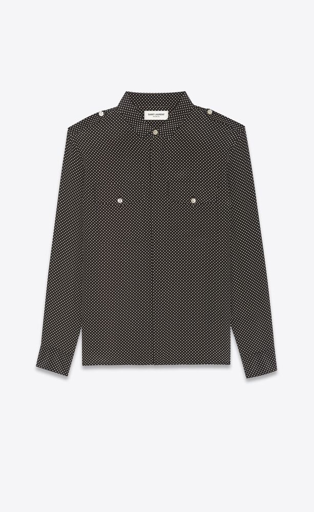 fitted military shirt in polka dot crepe de chine