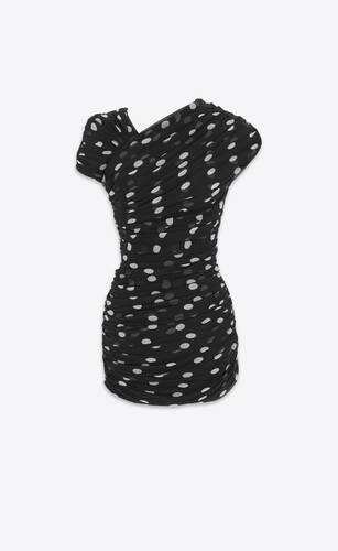 ruched asymmetrical dress in dotted silk muslin