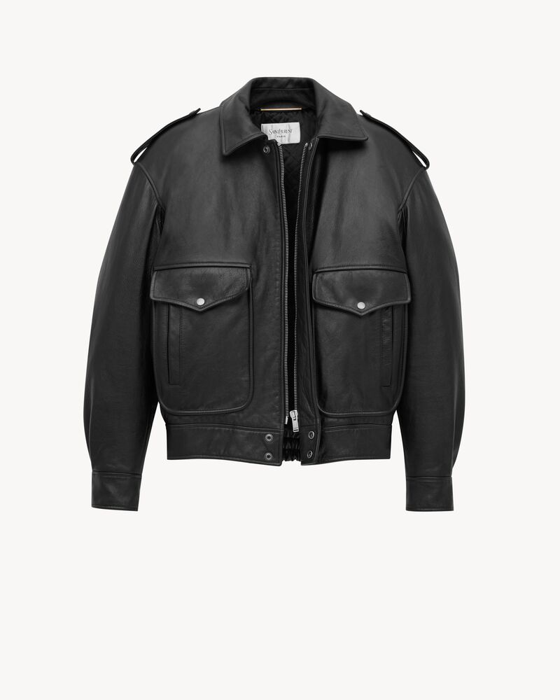 oversized jacket in grained leather
