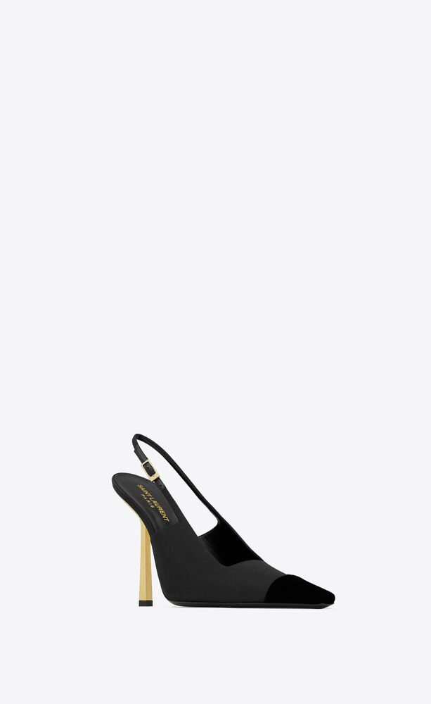 Velvet court shoes with an asymmetric top line