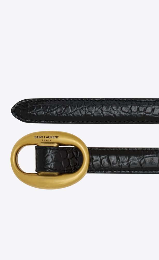 Oval buckle belt thin belt in crocodile-embossed leather | Saint ...