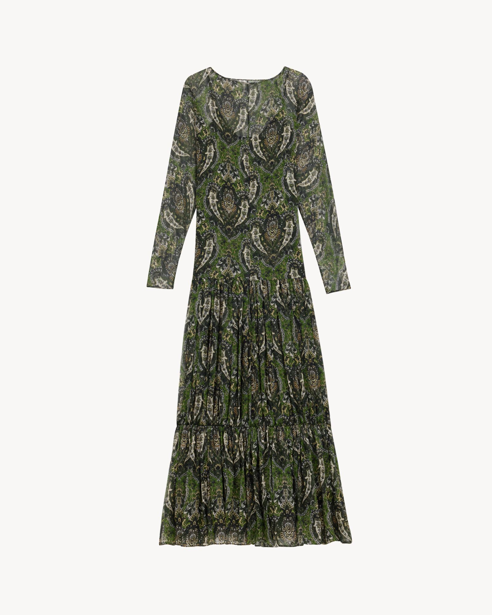 long dress in paisley silk crepon