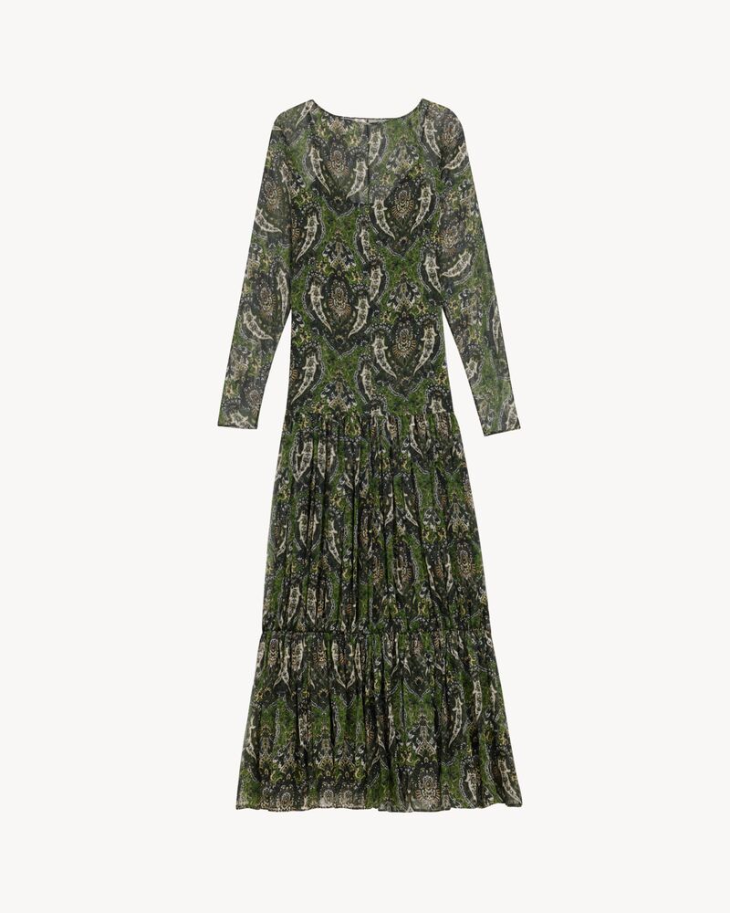 long dress in paisley silk crepon