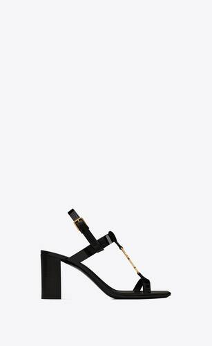 cassandra heeled sandals in patent leather with gold-tone monogram