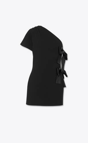 One-shoulder dress with bows in sablé saint laurent | Saint Laurent ...