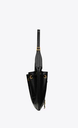 paris vii medium hobo bag in crocodile-embossed patent leather