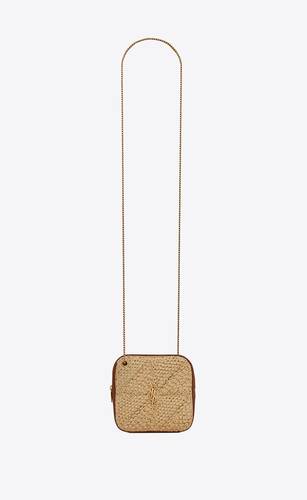 jamie cube bag in raffia crochet and smooth leather