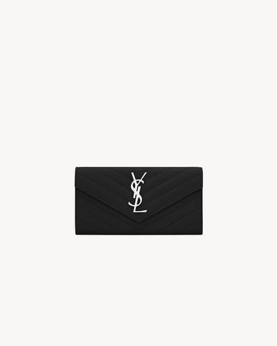 Saint Laurent Monogram Logo Leather Flap Wallet Nero