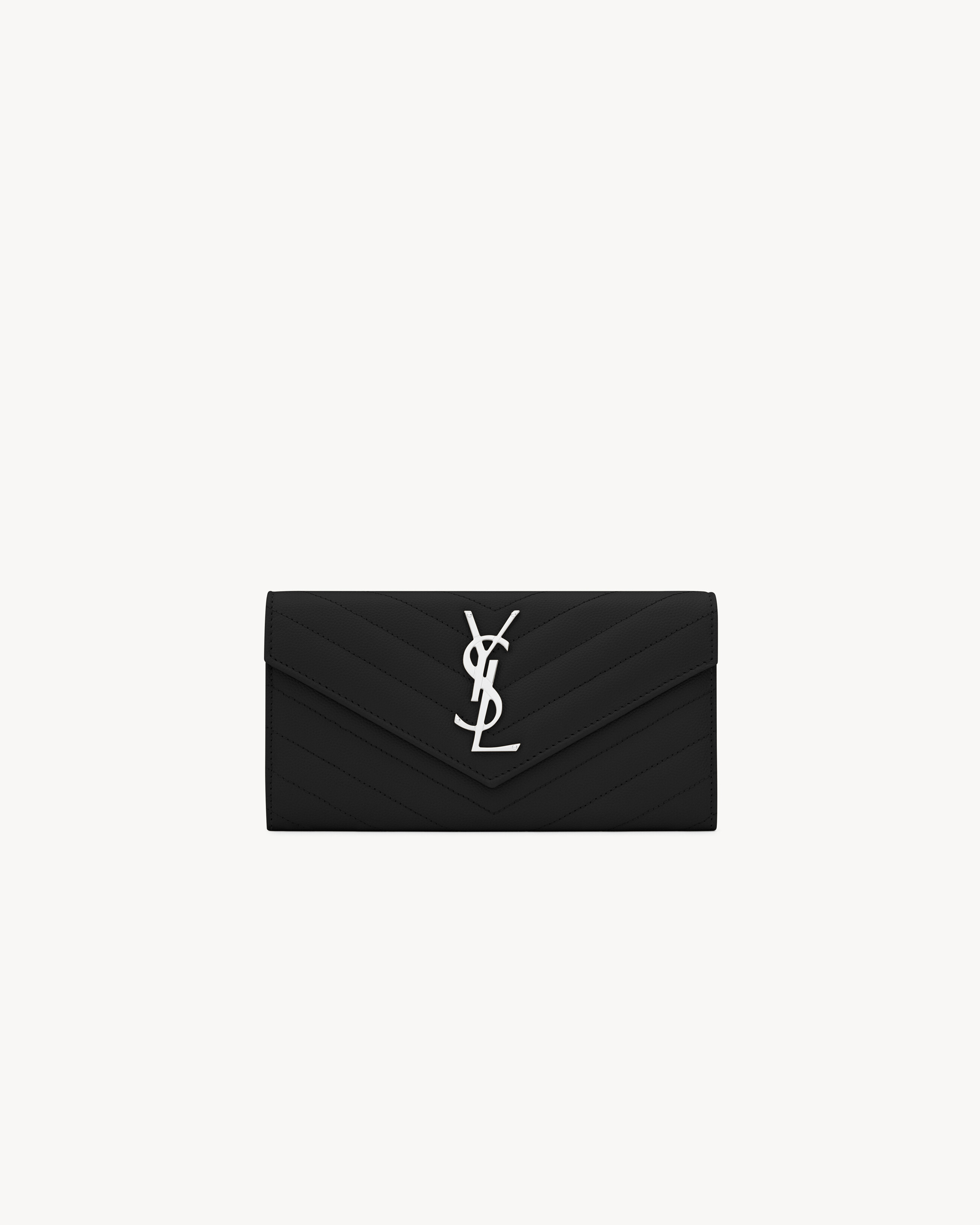 Saint Laurent Black Cassandre Matelassé Flap Wallet Grain De Poudre Embossed  Leather - A World Of Goods For You, LLC