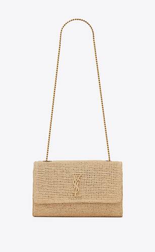 kate medium chain bag in raffia and smooth leather