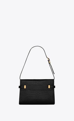 manhattan small shoulder bag in shiny crocodile-embossed leather