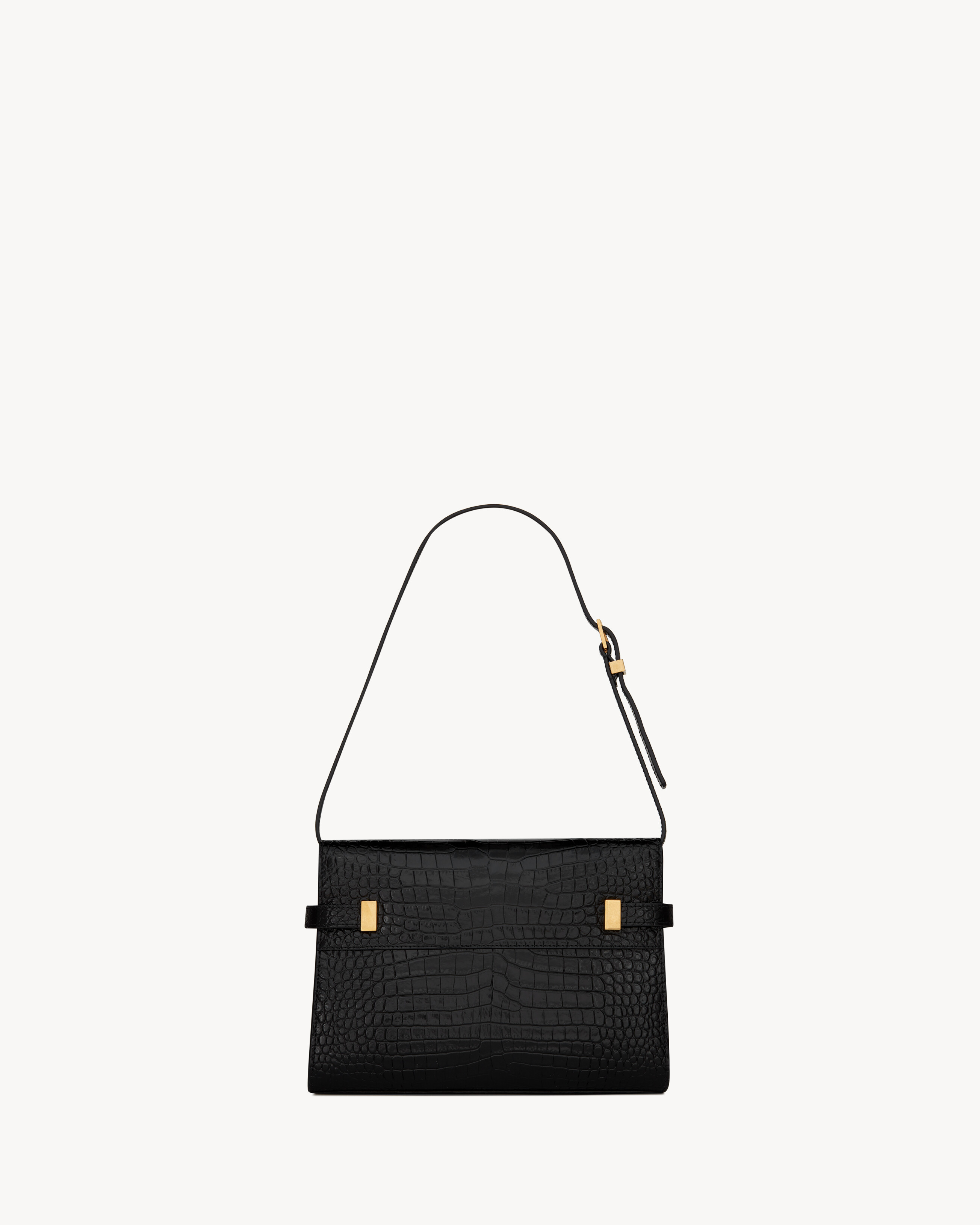 MANHATTAN small in shiny crocodile-embossed leather in Black