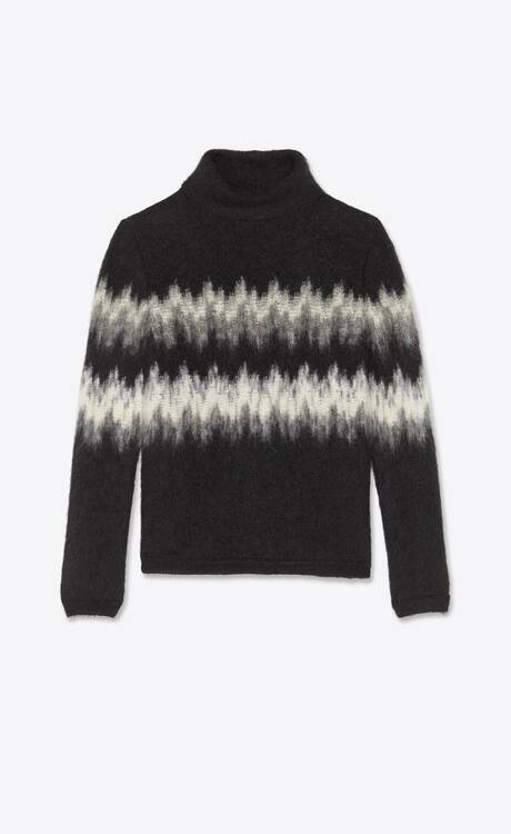 brushed knit turtleneck sweater in mohair intarsia | Saint Laurent ...