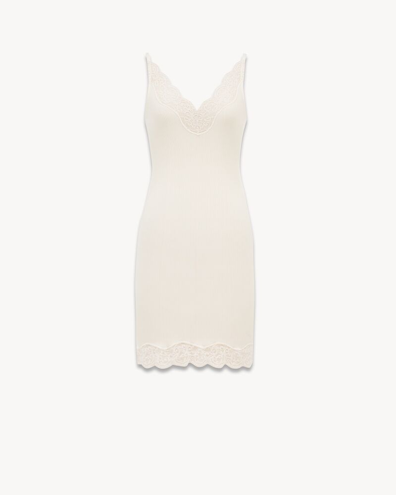 laced slip dress in ribbed silk jersey