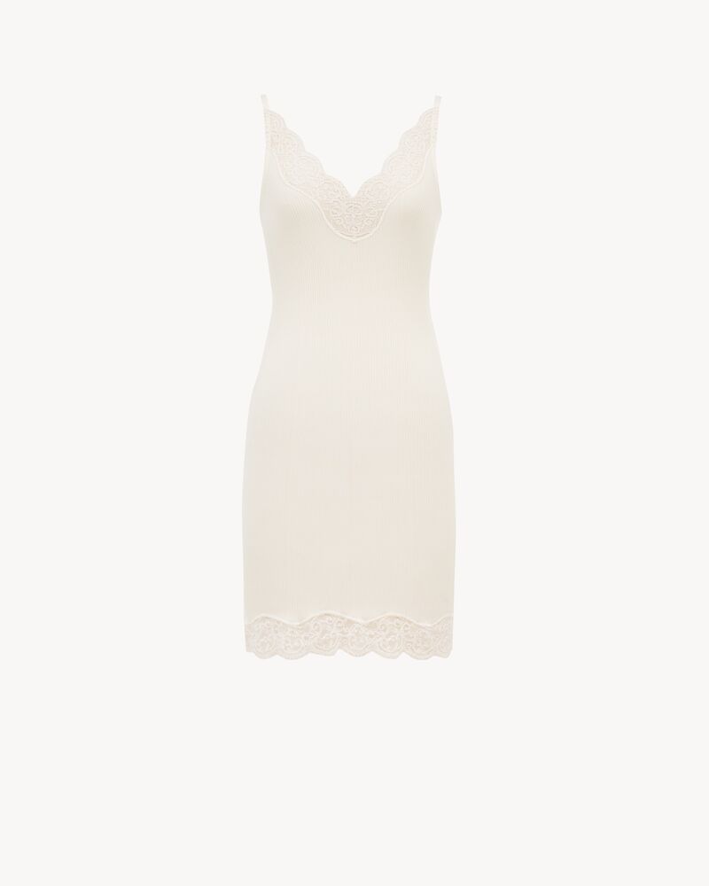Laced Slip Dress in Ribbed Silk Jersey Saint Laurent YSL QA