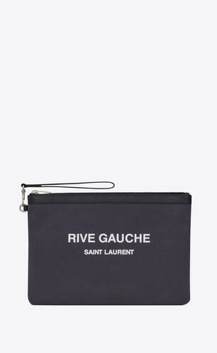rive gauche zipped pouch in canvas and leather
