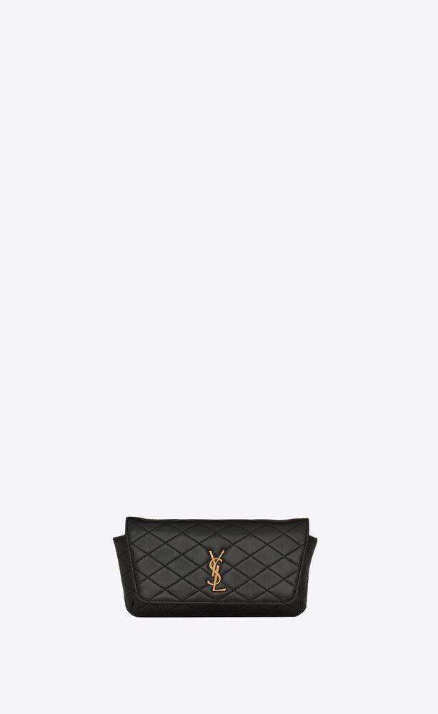 Black YSL quilted-leather key ring pouch, Saint Laurent