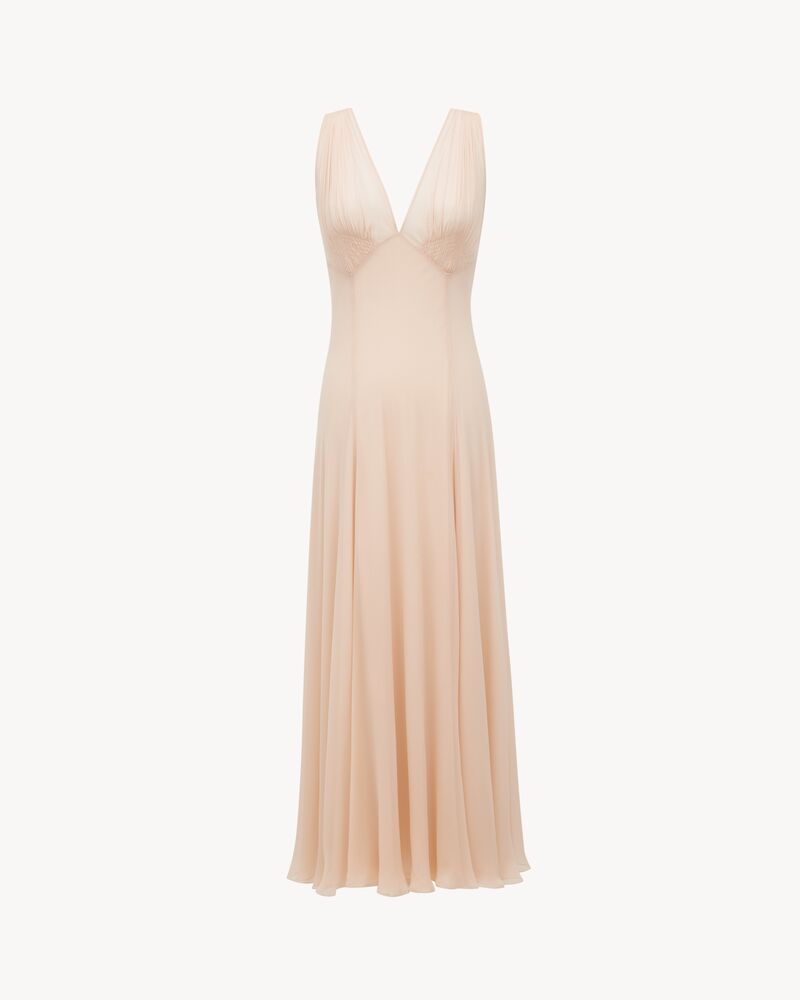 V-neck dress in silk crepe muslin