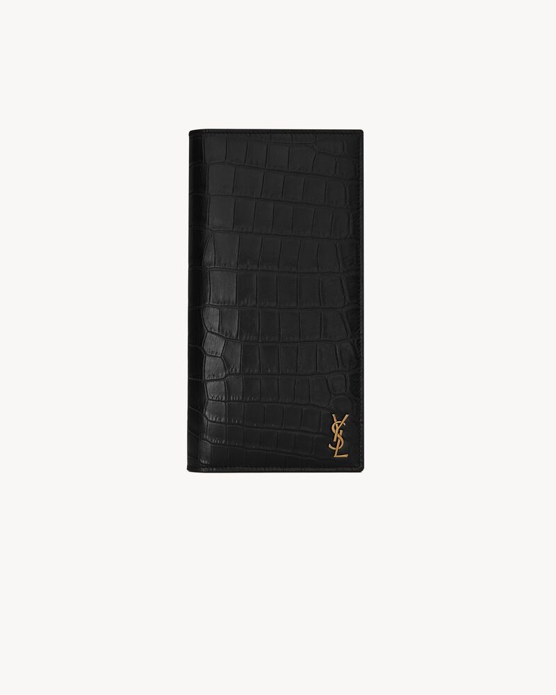 TINY CASSANDRE continental wallet in CROCODILE-EMBOSSED matte leather, Saint  Laurent