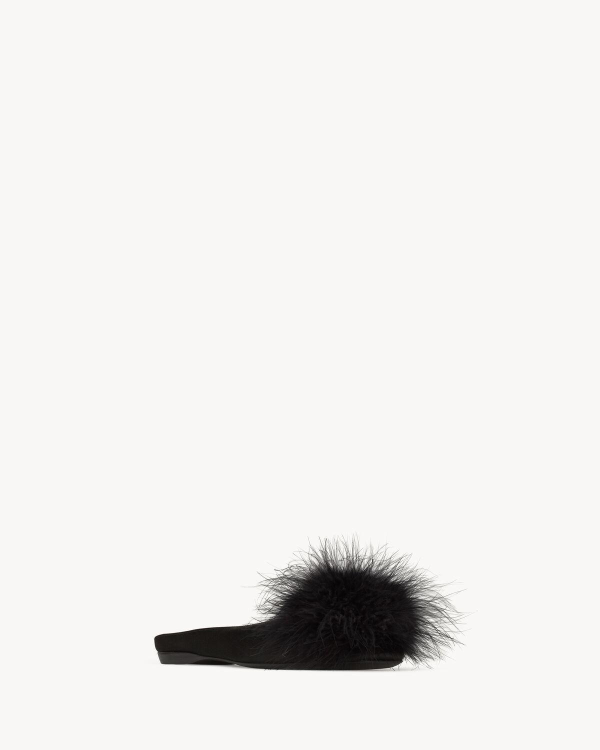 LIDO slip-ons in satin crepe and feathers