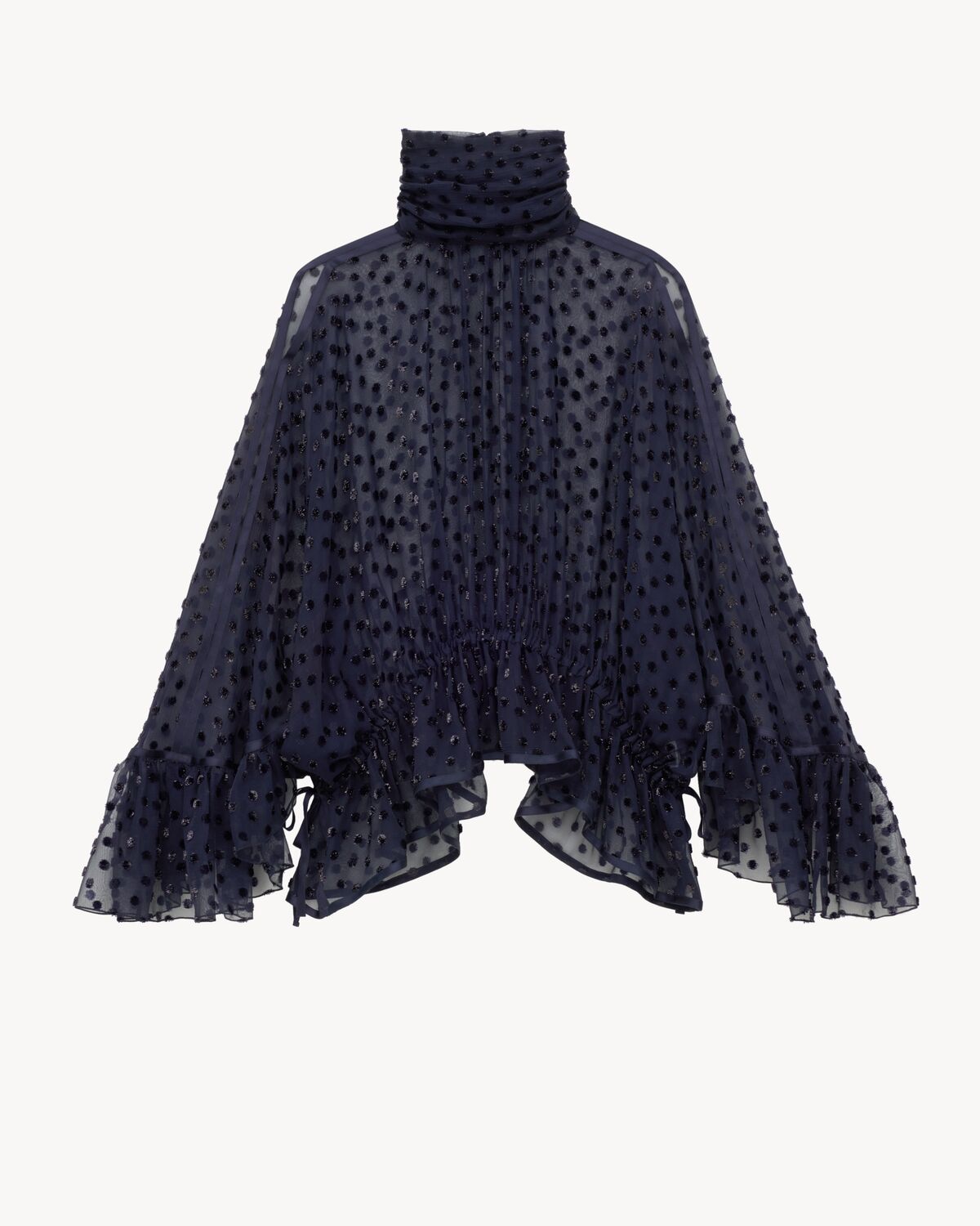 blusa oversize in velluto lamé e mussola di seta a pois