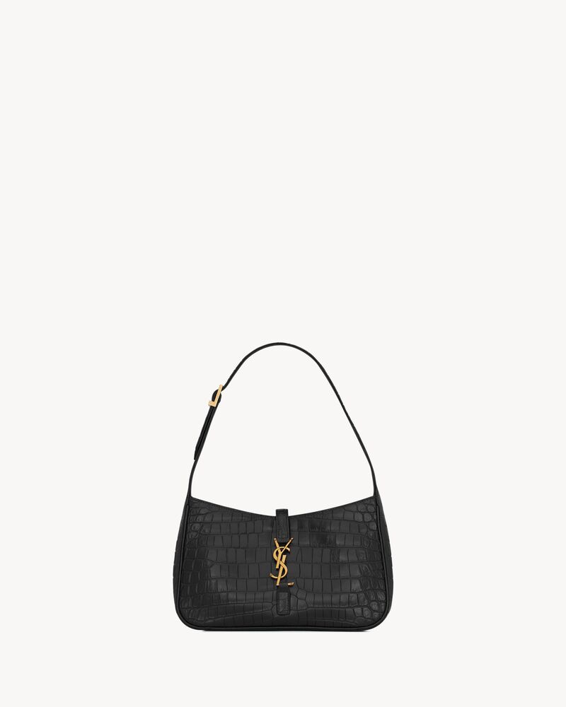 Saint Laurent Sunset Large in Crocodile-Embossed Shiny Leather - Black