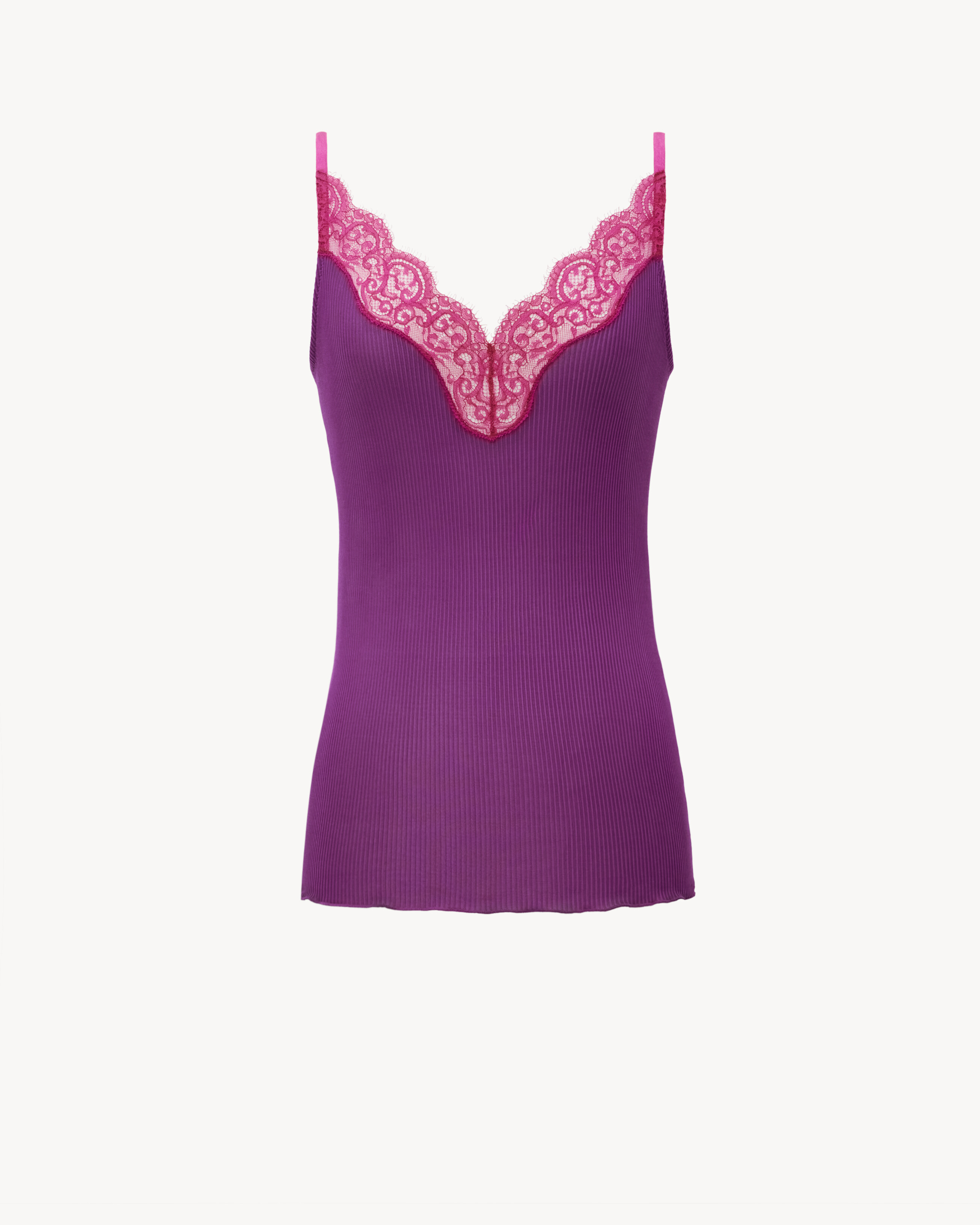 Lace Tank Top in Ribbed Silk Jersey