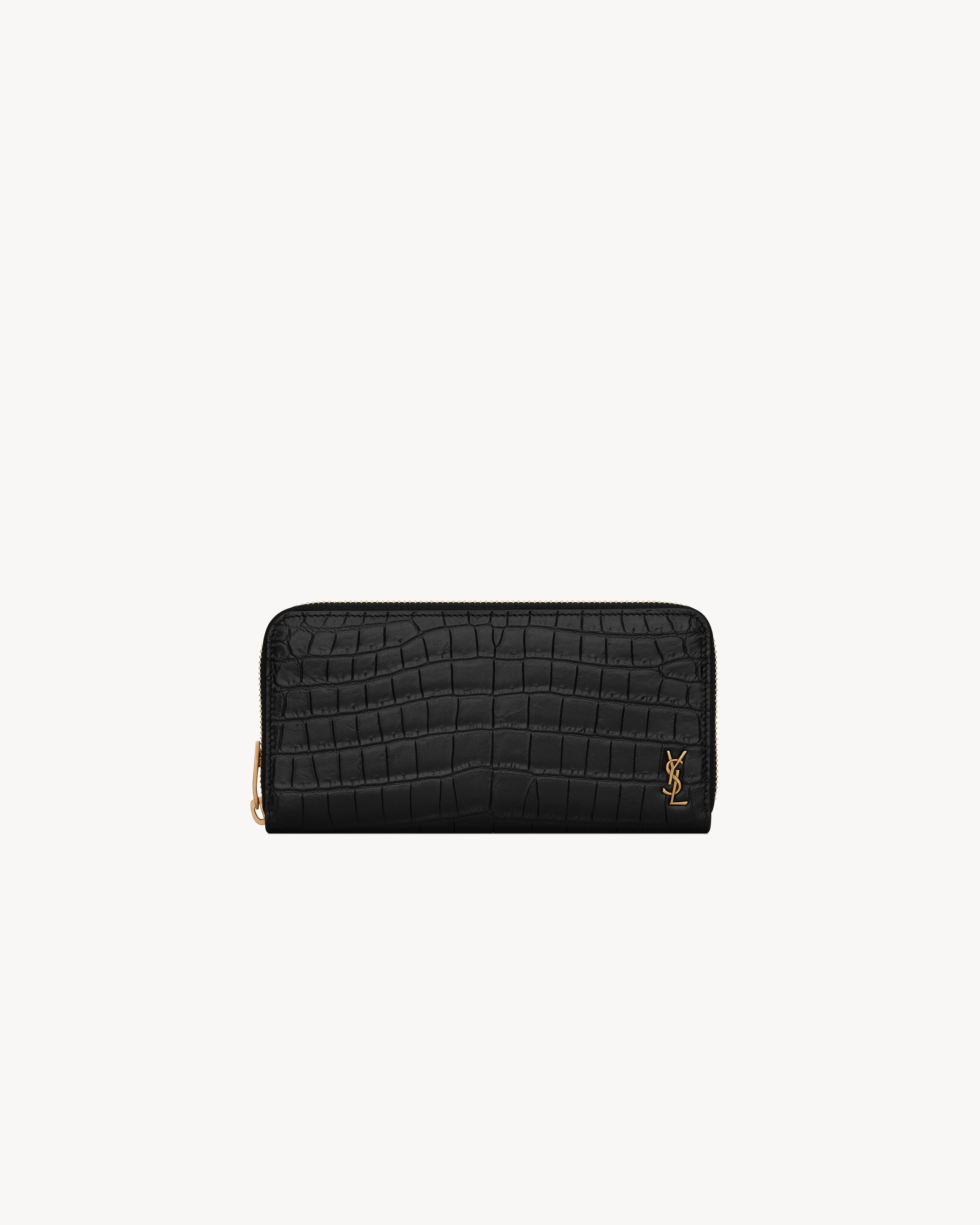 Shop Saint Laurent MONOGRAM ZIP-AROUND WALLET IN CROCODILE-EMBOSSED LEATHER  by shonacompany