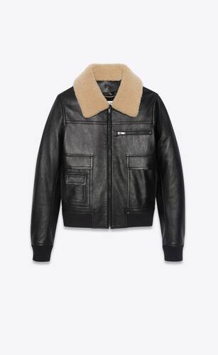 aviator bomber jacket in grained sheepskin with shearling collar