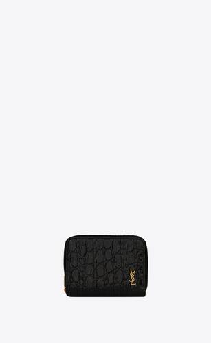 tiny monogram compact zip wallet in crocodile-embossed leather