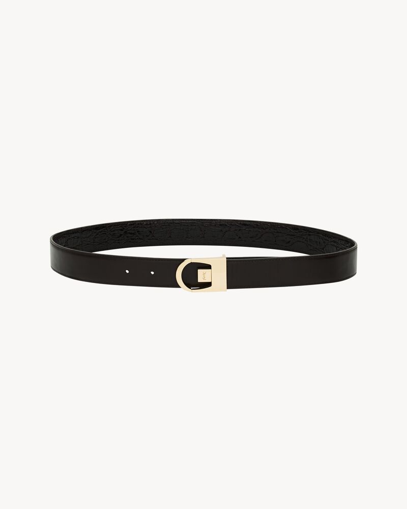 reversible belt in crocodile-embossed leather