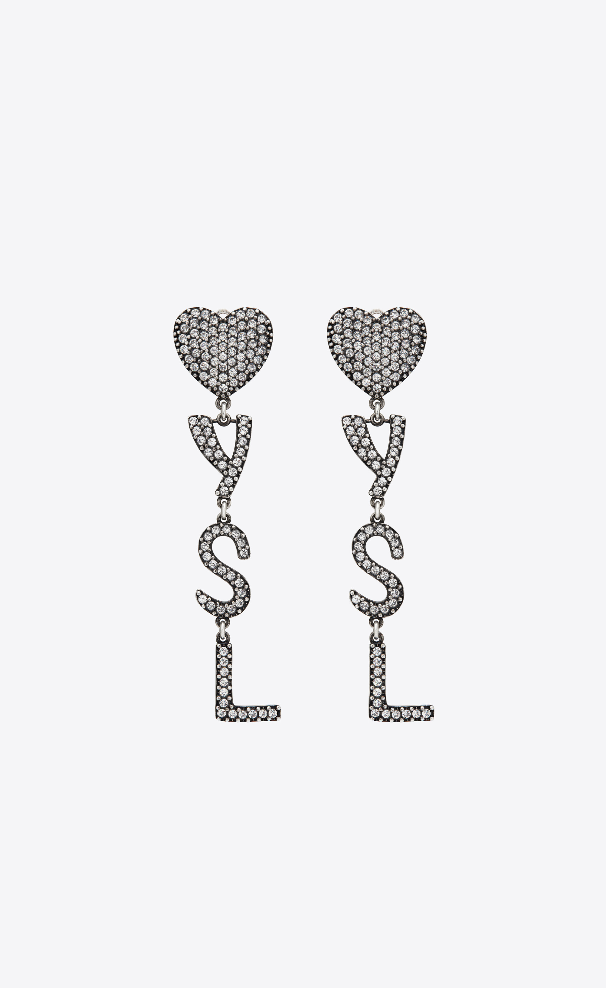 メタルとクリスタルのYSLハートイヤリング “オピウム” | Saint Laurent