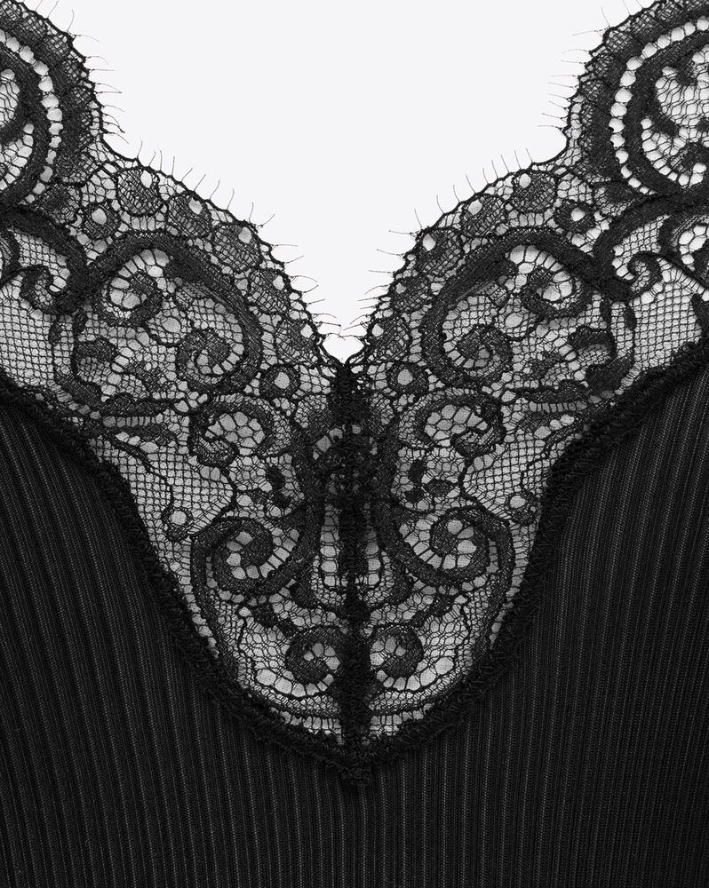 Laced Tank Top in Ribbed Silk Jersey