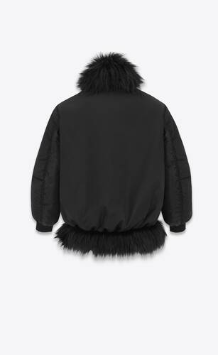 oversize bomber jacket in nylon and animal-free fur