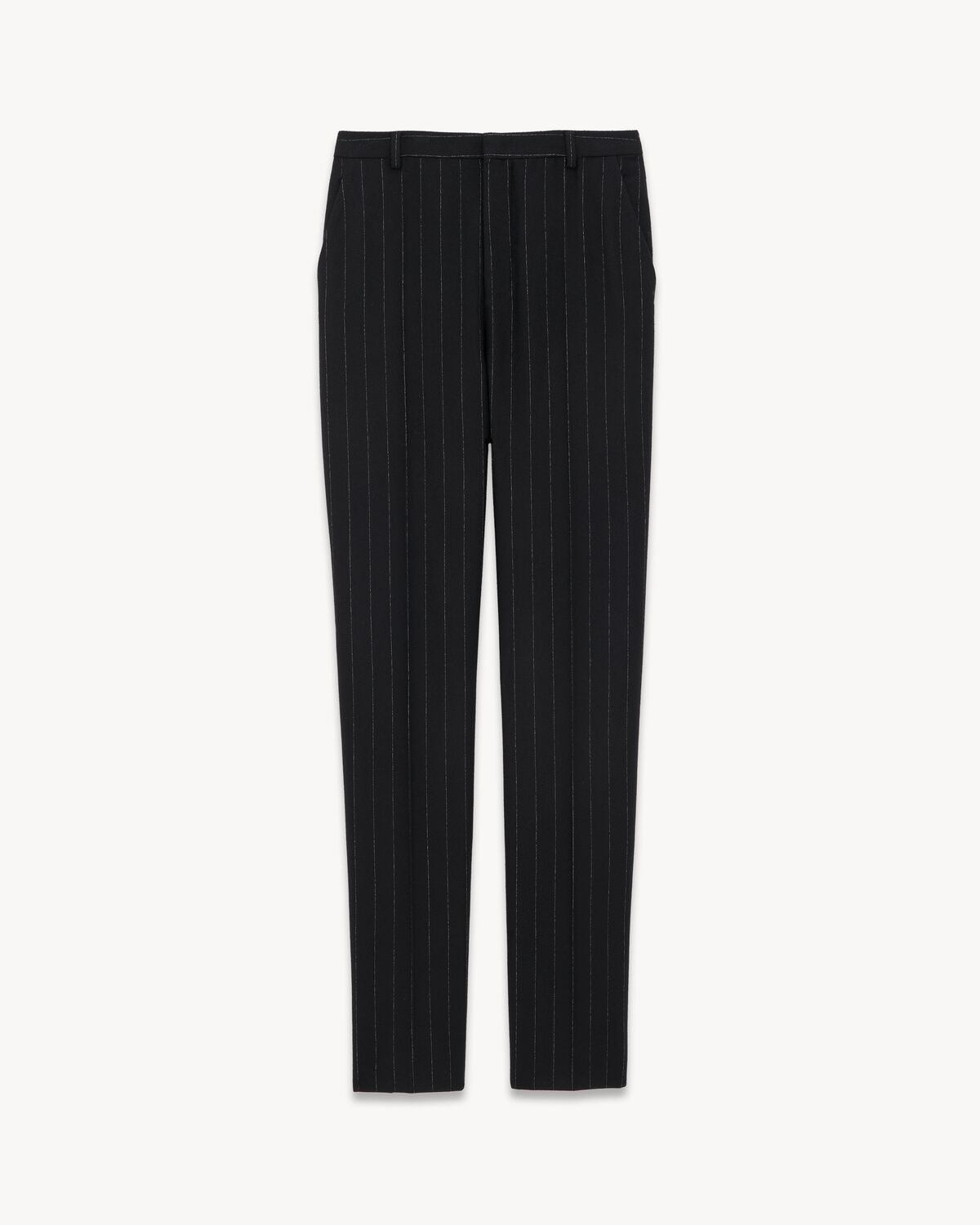 high-waisted pants in pinstripe wool felt