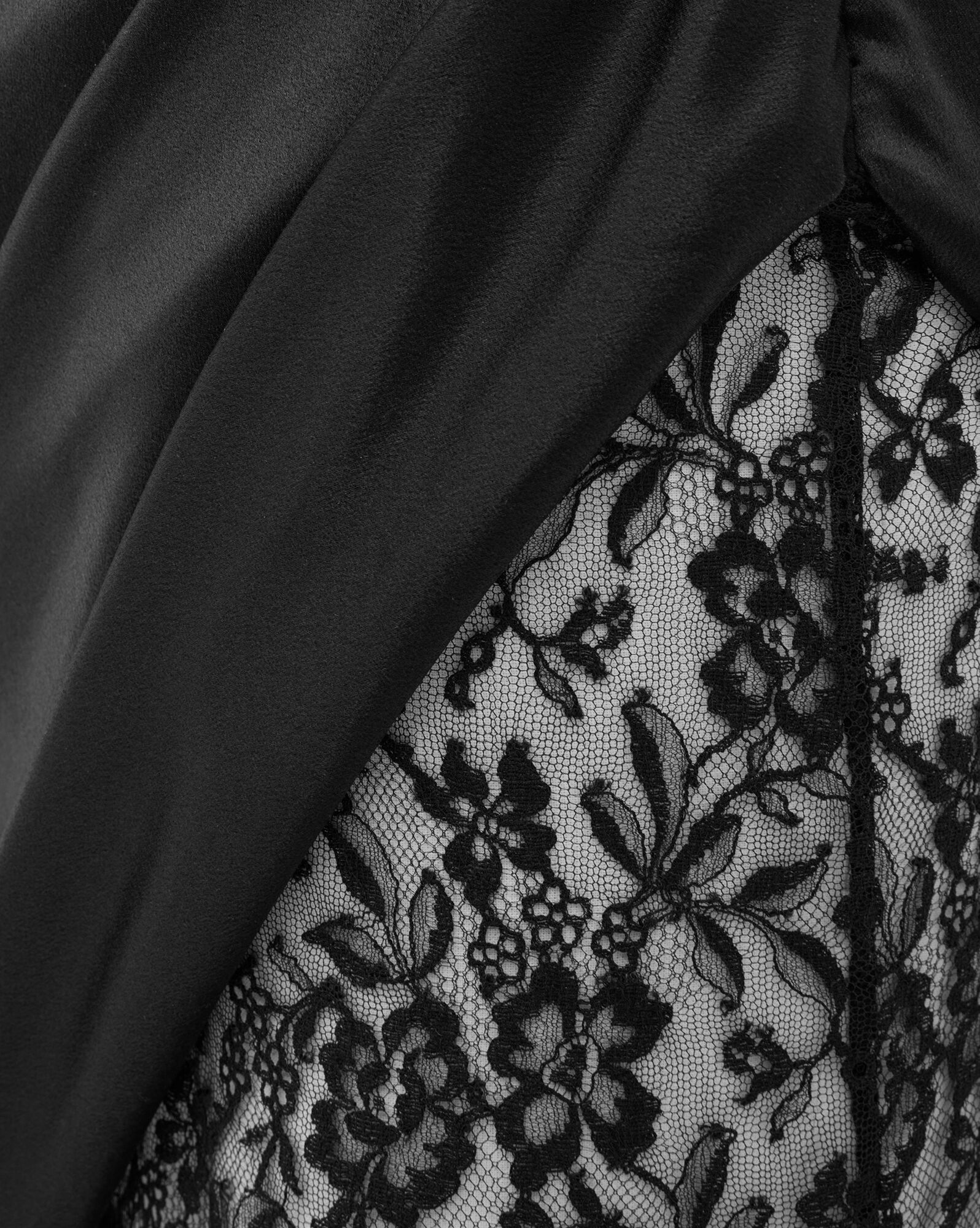 strapless dress in silk satin and lace