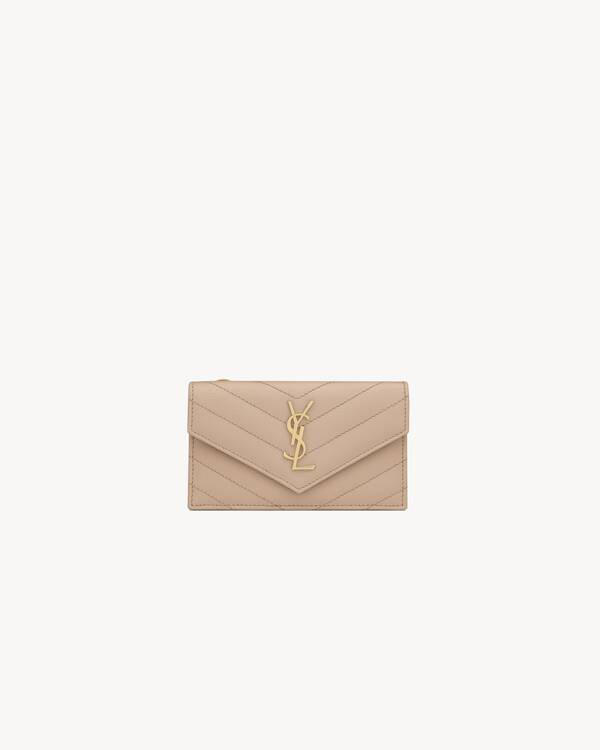 CASSANDRE SAINT LAURENT MATELASSÉ粒面壓紋皮革多層式翻蓋拉鏈卡片套