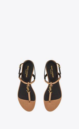 cassandra古铜色字母标志光滑皮革平底凉鞋