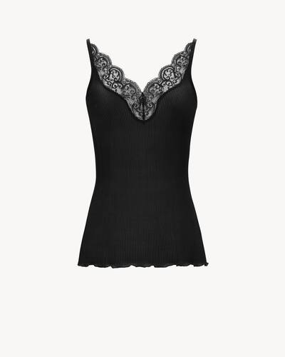 Laced Tank Top in Ribbed Silk Jersey | Saint Laurent | YSL DE