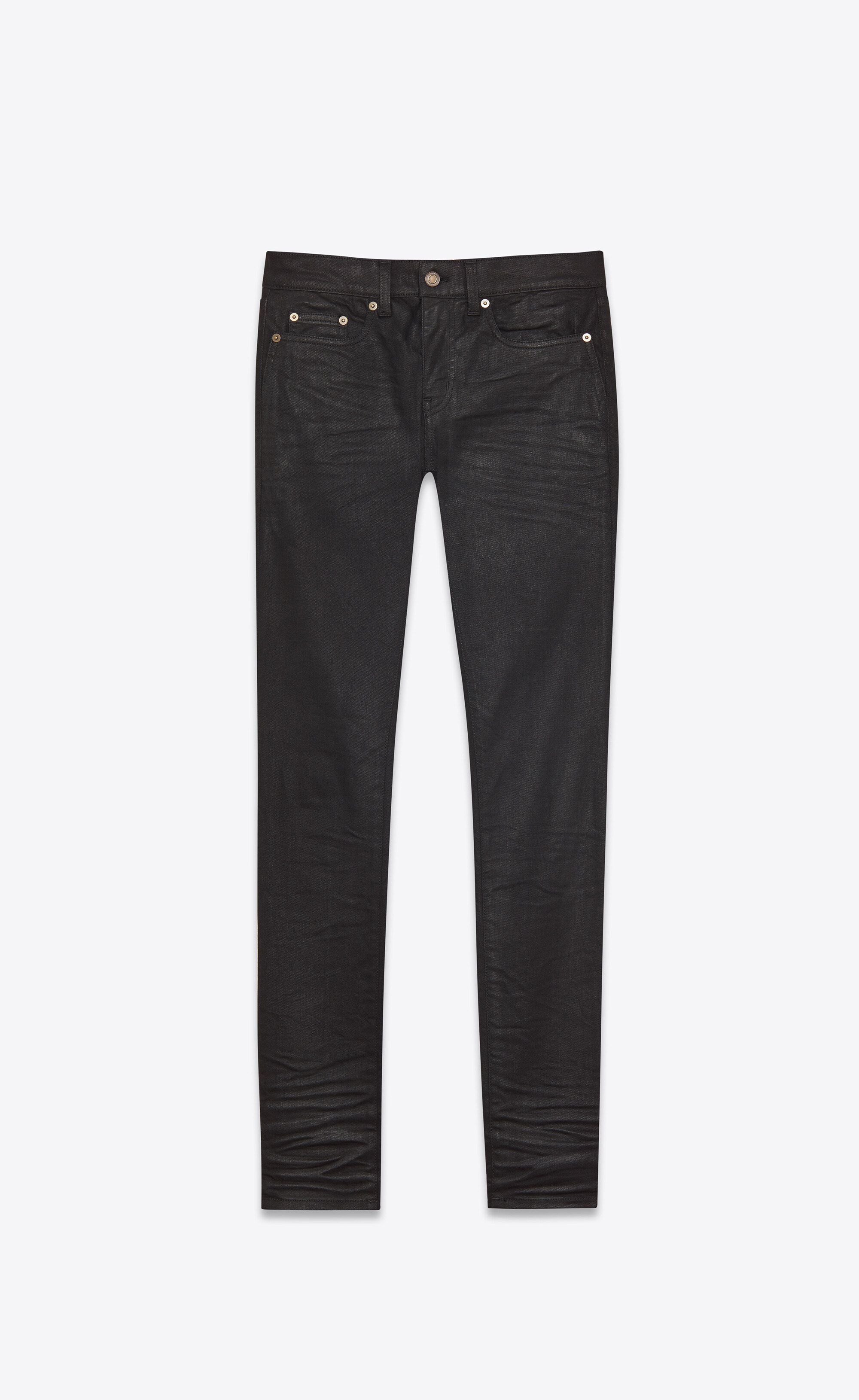 Skinny-fit jeans in coated black denim | Saint Laurent | YSL.com