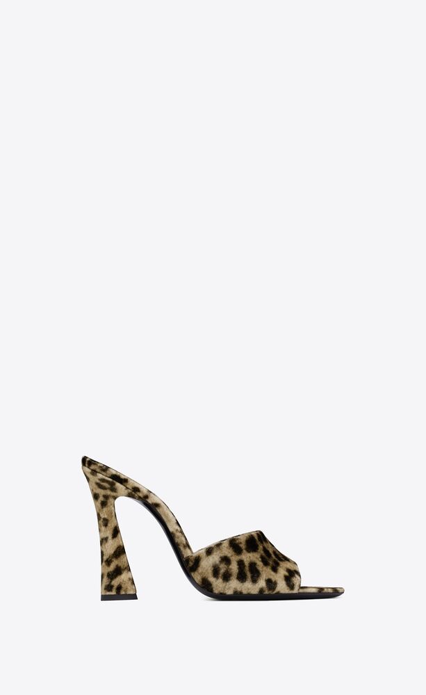 suite heeled mules in leopard velvet
