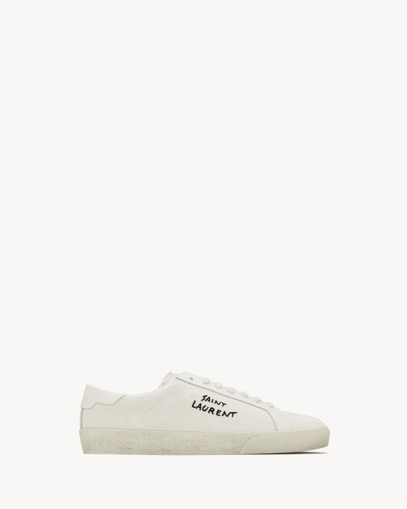 court classic sl/06 sneaker mit saint laurent schriftzug aus weißem leder und stoff im used-look