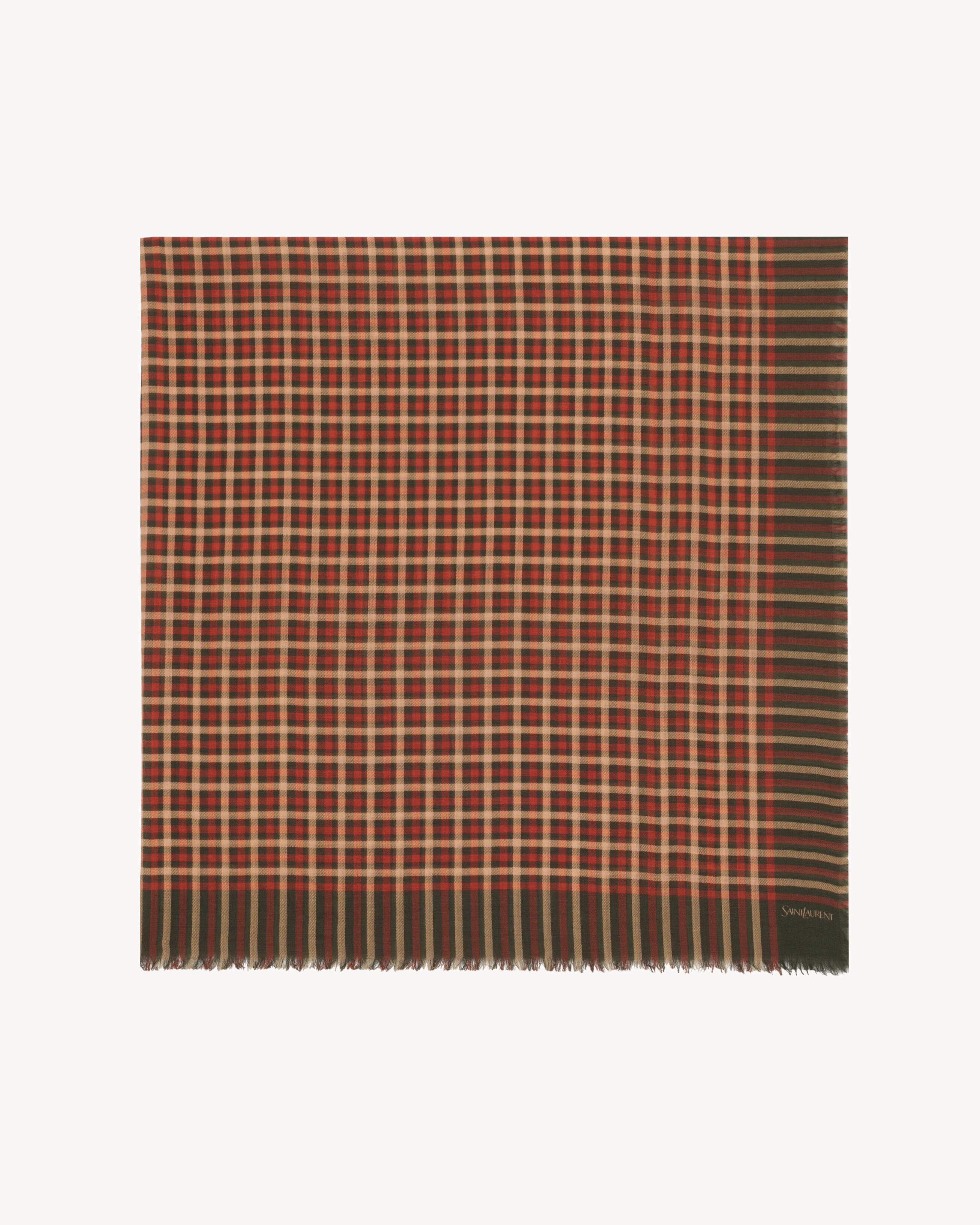 LARGE SQUARE SCARF IN MADRAS WOOL TWILL