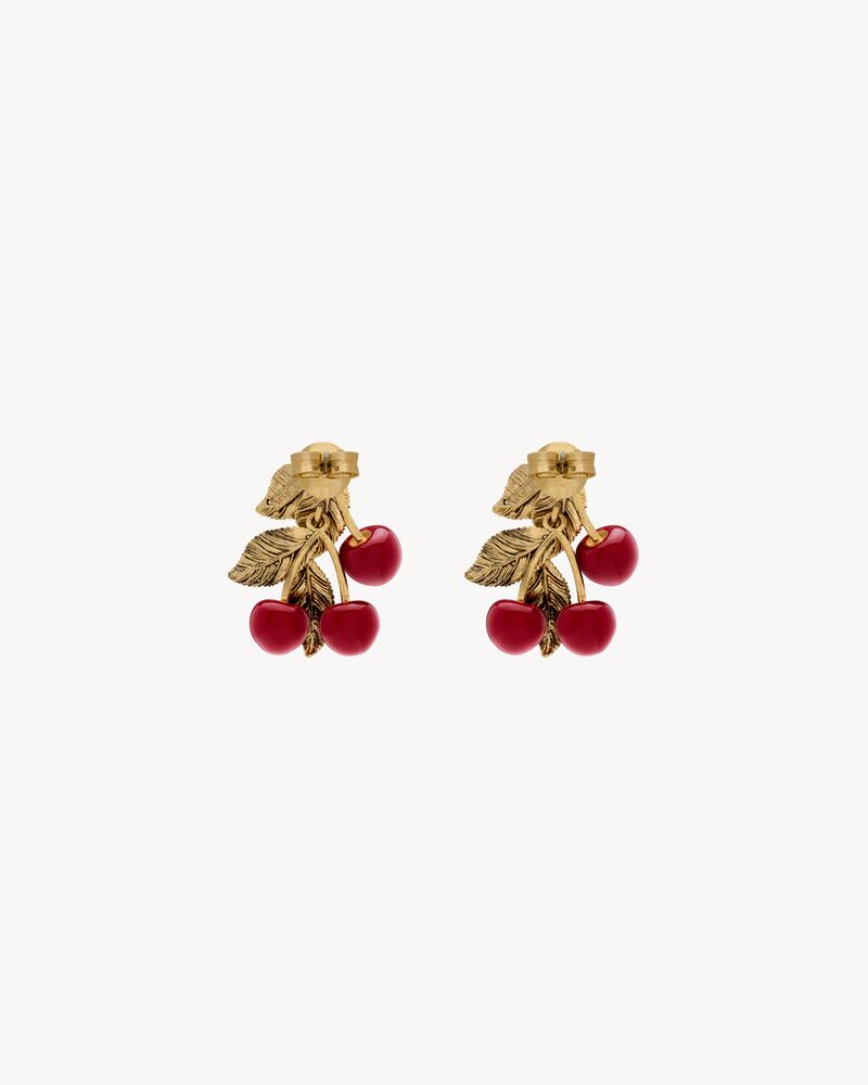 cherry earrings in enamel and metal